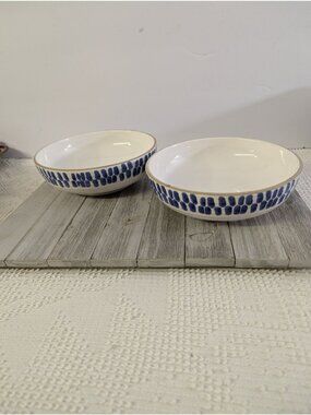 CMG Set of 2 Cobalt Blue White Thin Striped Pasta Cereal Bowl 7 3/4" Portugal